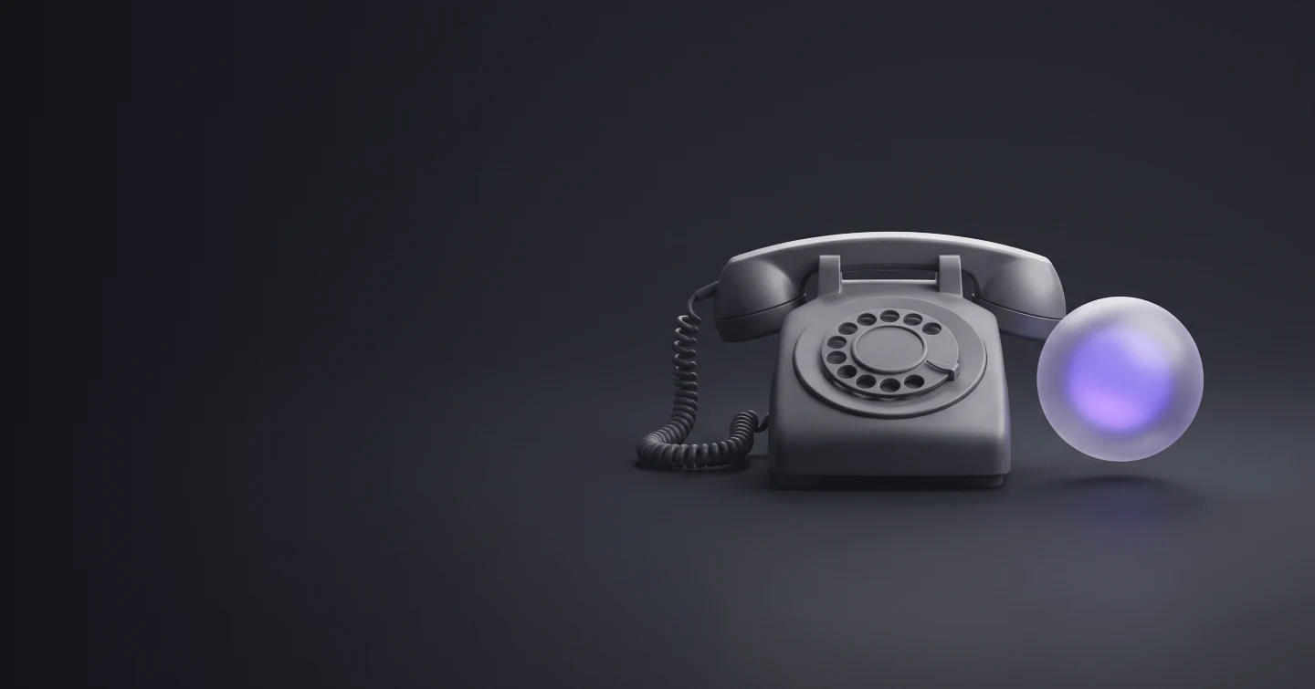 A vintage rotary telephone beside a glowing orb, old calling next to an AI agent